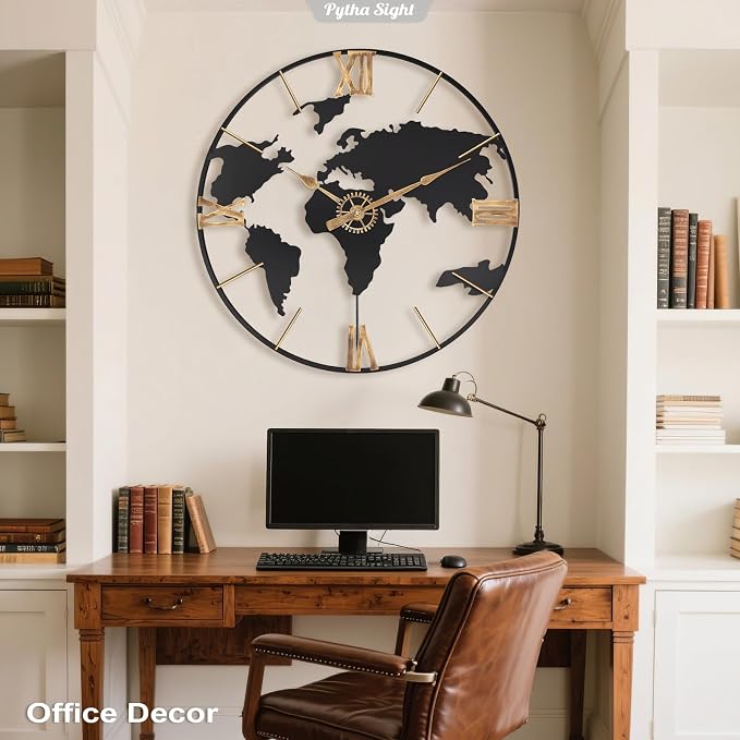 Pytha Sight 24 Inch Large Wall Clock, Modern Decorative Big World Map - Image 7