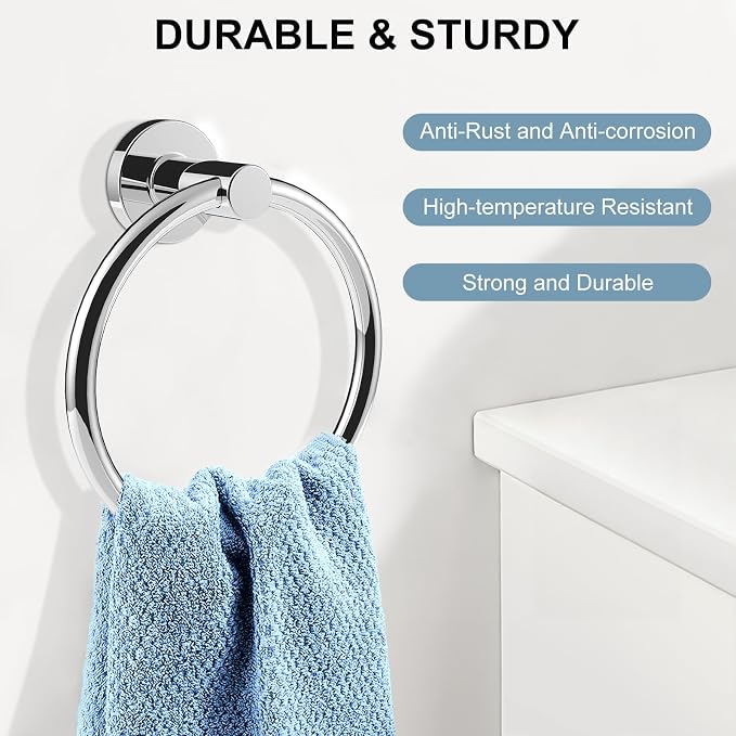 SetSail Towel Holder for Bathroom Wall Screw-in 3 Packs Towel Ring Stainless - Image 2