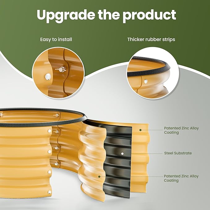 ZXZYHFTY Round Galvanized Raised Garden Bed kit,Yellow Outdoor Garden Raised Planter Box, Round Large Metal Raised Garden Beds for Vegetable 2 * 2 * 1ft 2 Pcs