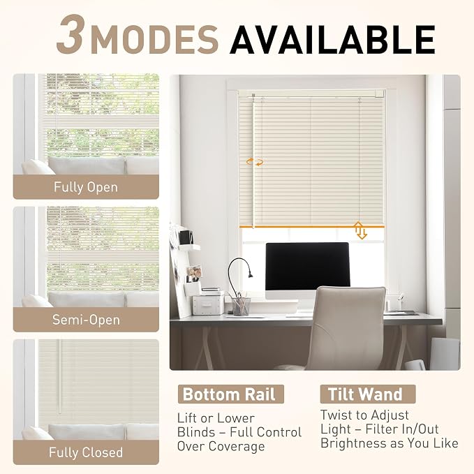 No Drill No Tool 1" Vinyl Mini Blinds, Light Filtering Horizontal Window Blinds - Image 4