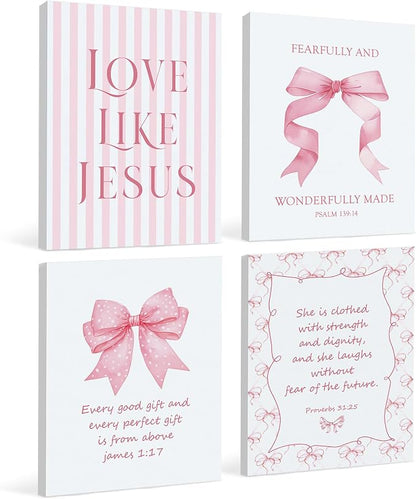 LARTSFRO Coquette Pink Bow Jesus Canvas Wall Art Decor Posters Prints, Light by Unknown