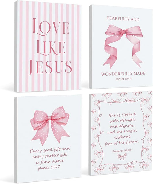 LARTSFRO Coquette Pink Bow Jesus Canvas Wall Art Decor Posters Prints, Light by Unknown