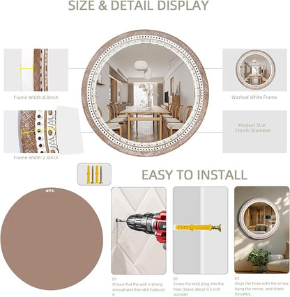 Reflinto 24 Inch Boho Wooden Round Mirror - Image 7
