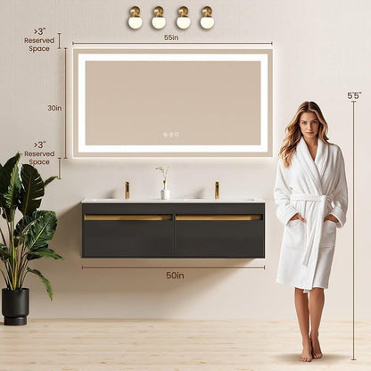 55X30 LED Bathroom Mirror with Lights, Backlit + Front Lit, Lighted Bathroom - Image 7