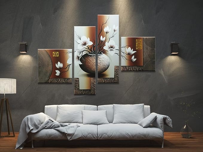 Wieco Art Large Size Decorative Elegant Flowers 4 Panels 100% Hand-painted - Image 3