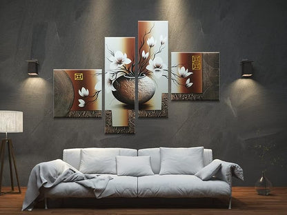Wieco Art Large Size Decorative Elegant Flowers 4 Panels 100% Hand-painted - Image 3