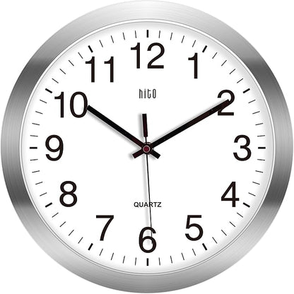HITO 12 Inch Silent Wall Clock Battery Operated Non Ticking Glass Cover Silver by hito