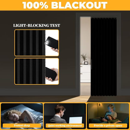 AJAZZ 100% Blackout Magnetic Door Curtain Accordion Doors Interior Closet Door - Image 4