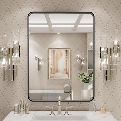LOAAO 24X32 Inch Black Metal Framed Bathroom Mirror - Image 6