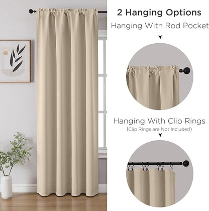 CUCRAF Light Beige Blackout Curtains 108 inch Length 2 Panels Set, Rod Pocket - Image 3