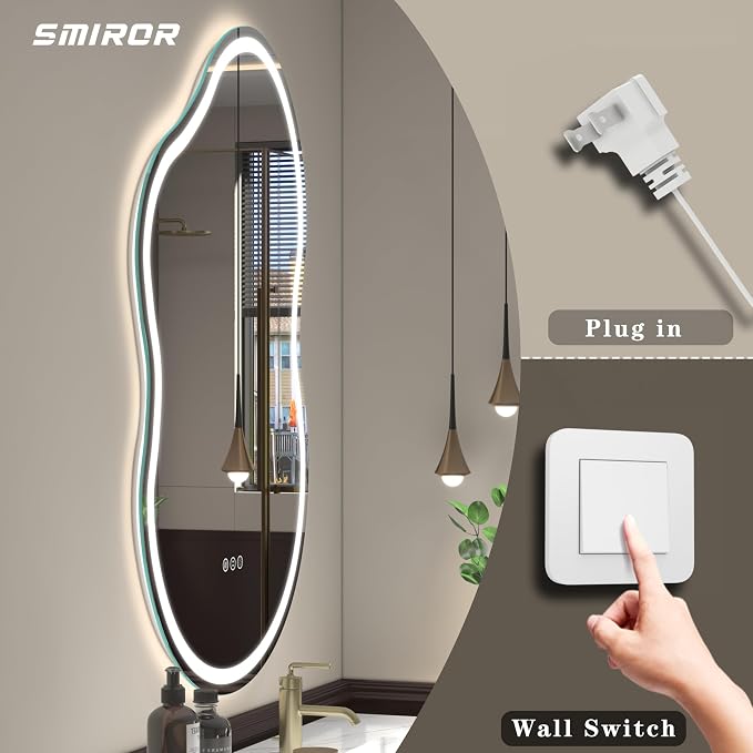 SMIROR Irregular Led Backlit Bathroom Mirror 60 x 32 inch, Asymmetrical Cloud - Image 6