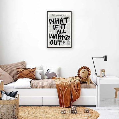 Retro Black And White Newspaper Poster What If It All Works Out Canvas Wall Art - Image 3