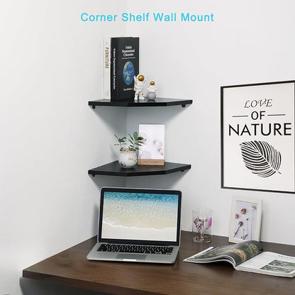 Corner Wall Shelves Set of 2, Rustic Wood Corner Floating Shelves - Image 4