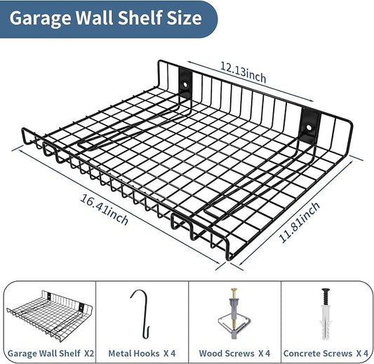 2 Pack Garage Wall Shelf, Wall Mounted Storage Shelves, Heavy Duty Metal Shelves - Image 2