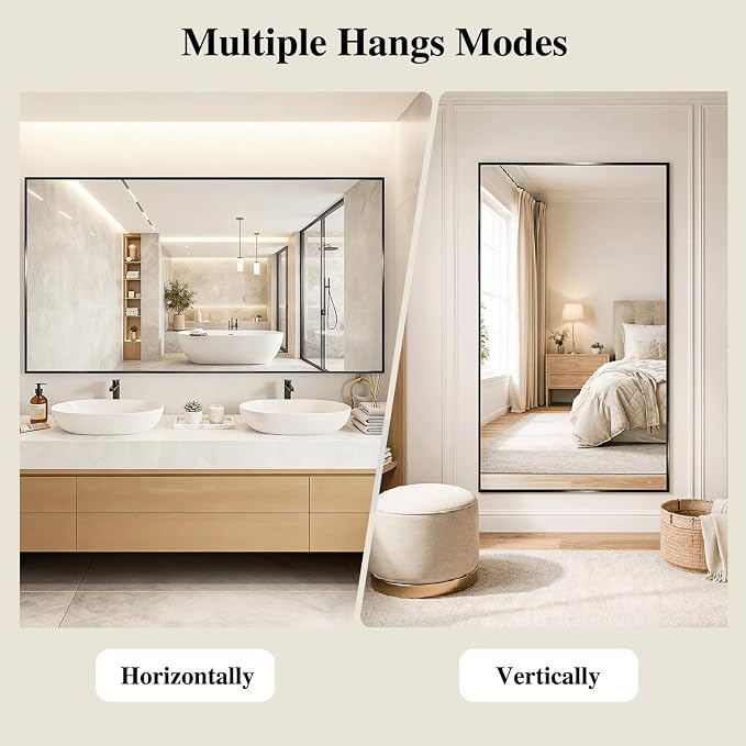 Koonmi Black Rectangle Wall Mirror, 24x32 Inch Bathroom Mirror, Aluminum Frame - Image 6
