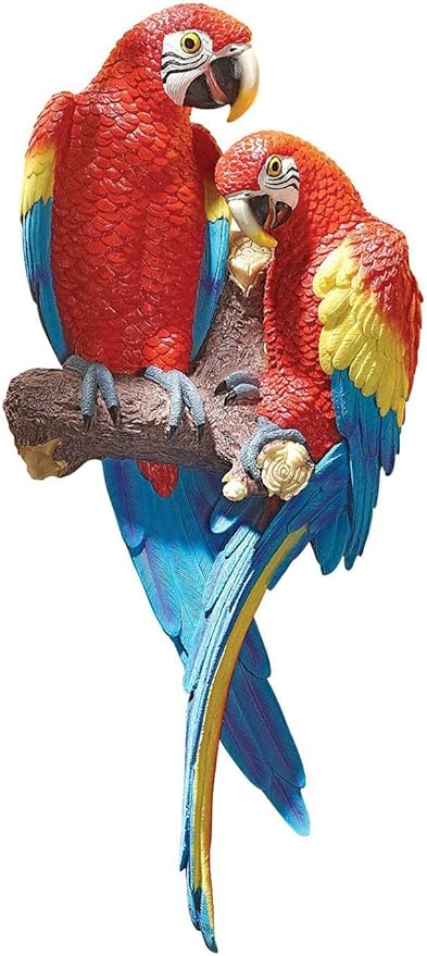 Design Toscano Tropical Scarlet Macaws Wall Sculpture, 22 Inch, Full Color