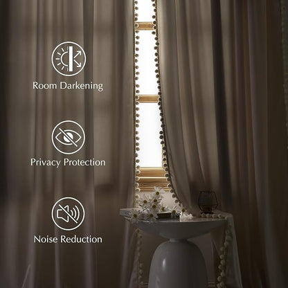 NICETOWN Cute Pom-Pom Trim Velvet Curtains 8 ft Long, Ivory White – Delicate - Image 2
