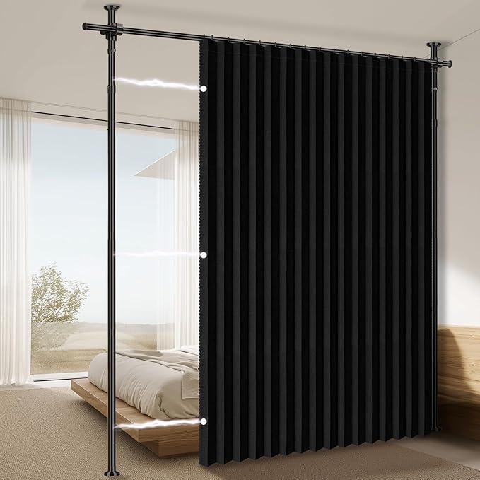 100% Blackout Room Divider Curtains Sets Black 1 Panel W100 x L96in No Drill by AJAZZ