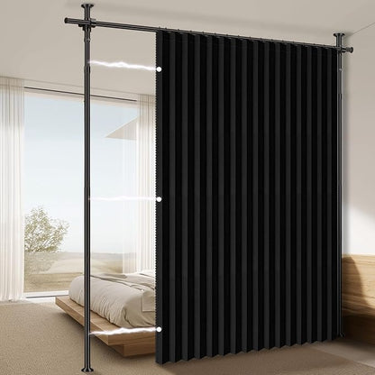 100% Blackout Room Divider Curtains Sets Black 1 Panel W100 x L96in No Drill by AJAZZ