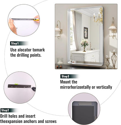Easly Silver Bathroom Mirror for Wall, 30x22 Inch Rectangular Aluminum Alloy - Image 6