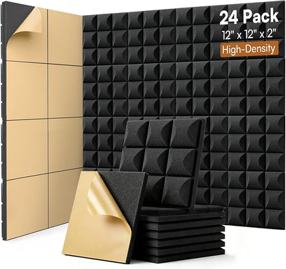 SODOCT 24 Pack Self-Adhesive Acoustic Foam Panels, Sound Proofing Wall Panels by SODOCT