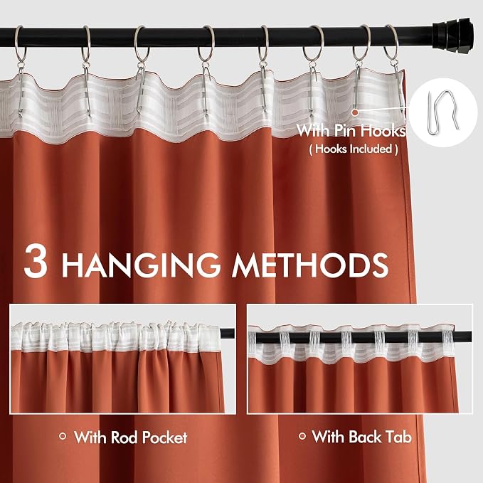 MIULEE Back Tab Burnt Orange Blackout Curtains 96 Inch Long 2 Panels Set - Image 3