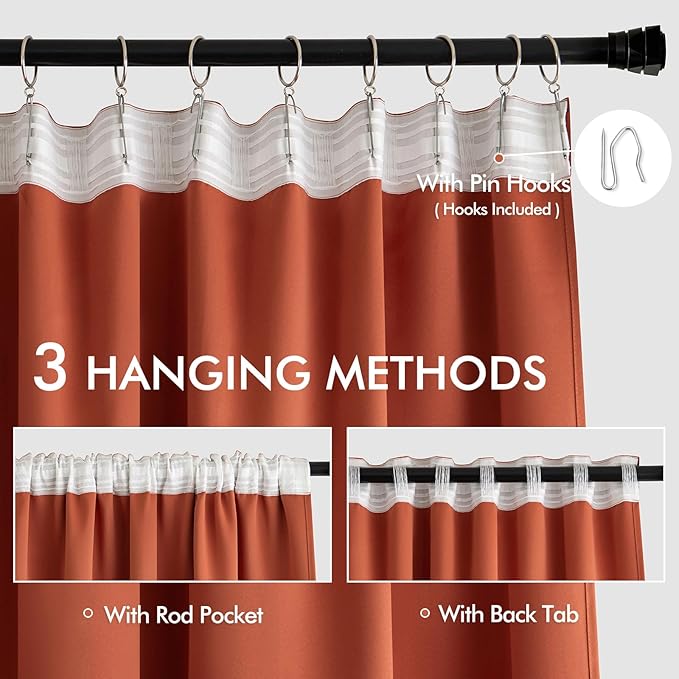 MIULEE Back Tab Burnt Orange Blackout Curtains 102 Inch Long 2 Panels Set - Image 3