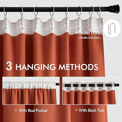 MIULEE Back Tab Burnt Orange Blackout Curtains 102 Inch Long 2 Panels Set - Image 3