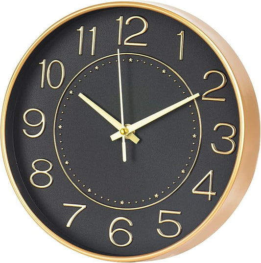 HZDHCLH Modern Wall Clocks Battery Operated, 10 inch Black and Gold Clock by HZDHCLH