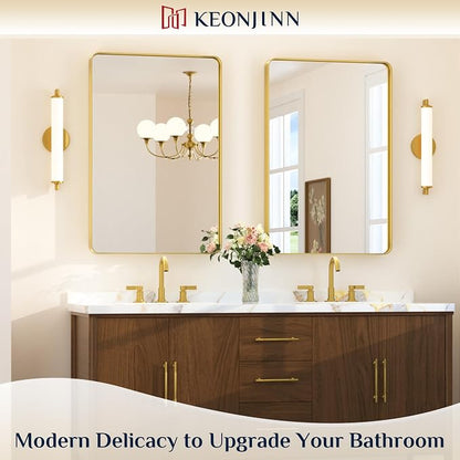 Keonjinn Gold Bathroom Mirrors for Over Sink 24 x 36 Inch Brushed Brass Metal - Image 2