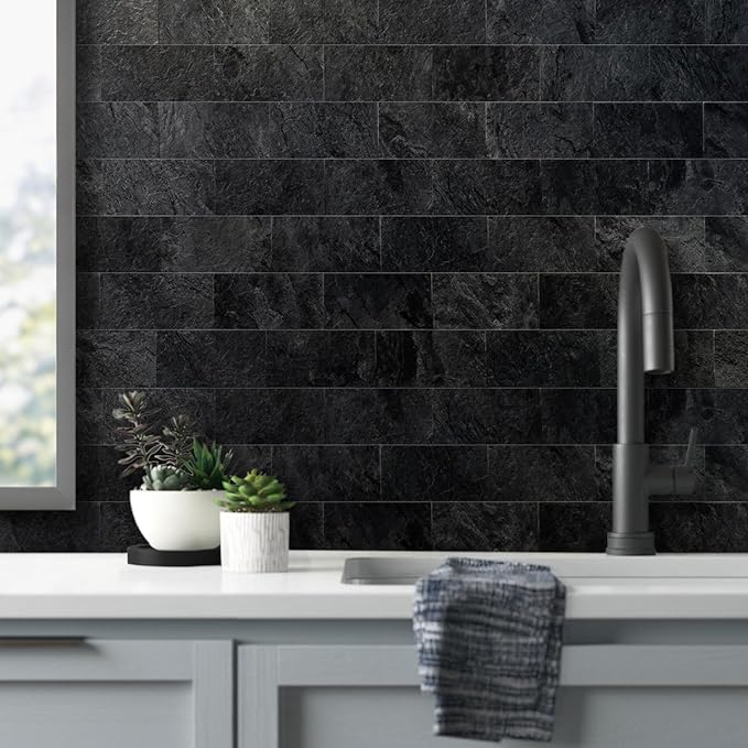 AULIGET 200 Pieces Black Slate Peel and Stick Backsplash Wall Tiles, Laundry - Image 2