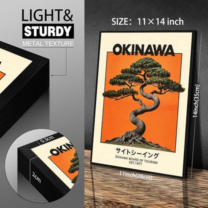 Japanese Black Framed Wall Art Okinawa Prints Vintage Japanese Bonsai Tree - Image 2