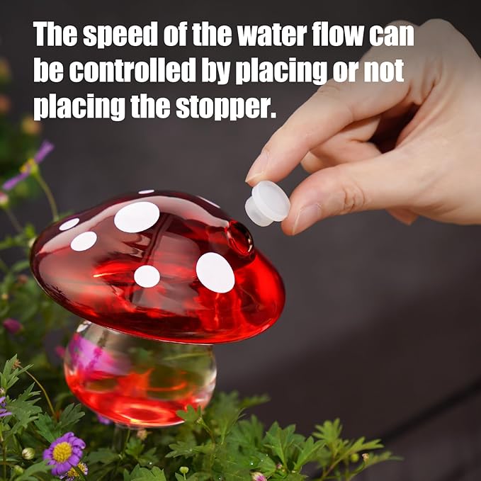 NiHome Glass Mushroom Plant Self Watering Globe Set of 3 Colors, Durable Hand-Blown Glass Bulbs Automatic Home Plant Hydration System for up to 3 Weeks, Easy Refill Design with Adjustable Flow Rate