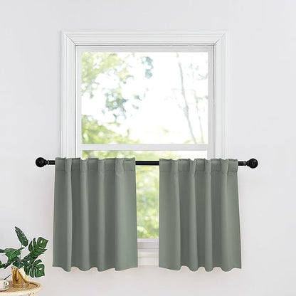RYB HOME Sage Green Kitchen Curtains, W 34 x L 36 Inches, 2 Panels by RYBHOME
