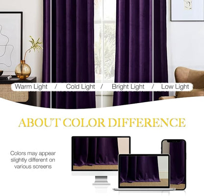 NICETOWN Purple Velvet Blackout Curtains 96 inches Long, Solid Heavy Matt Rod - Image 3