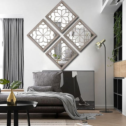 Wocred Set of 4 Mirrors Square Wall Mirror, Gorgeous Rustic Farmhouse Accent - Image 3