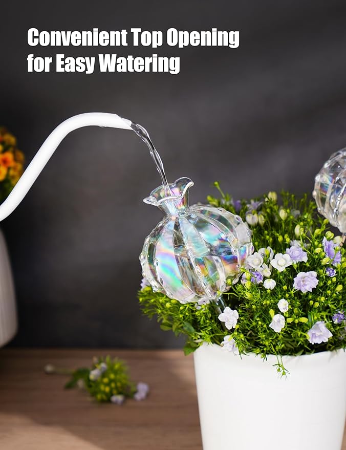 NiHome Large Plant Watering Globes 2-Pack, Iridescent Glass Cactus Self Watering Globe, Glass Waterer for Potted Plants - 4.7OZ/140 ML Capacity Automatic Irrigation System, Adorable Gardening Gift