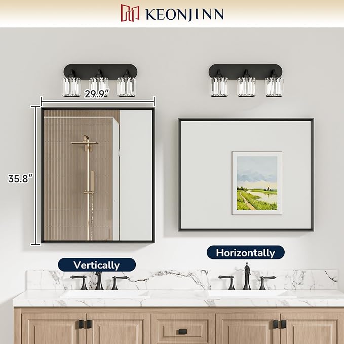 Keonjinn 30 x 36 Inch Black Bathroom Mirror, Beveled Rectangle Framed Mirror - Image 5