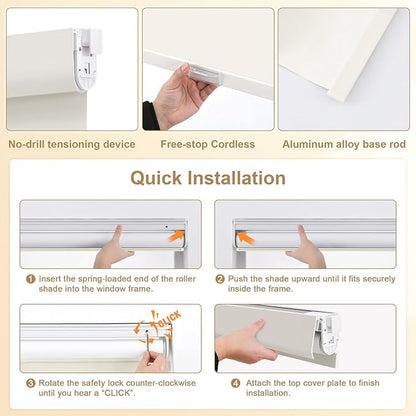SUNOFF No Drill Tools Cordless Blackout Roller Shades Blinds - Image 2