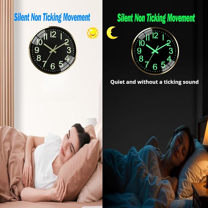Luminous wall Clock Modern Silent Wall Clock, Non-Ticking Battery Operated Wall - Image 5