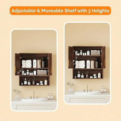 VINGLI Bathroom Wall Cabinet, Walnut Fluted Medicine Cabinet - Image 8