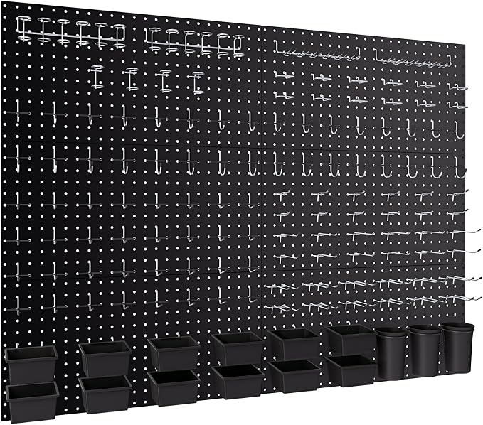 INCLY 226PCS Metal Pegboard Wall Organizer, 48x36 Inch Black Peg Board Panels by INCLY