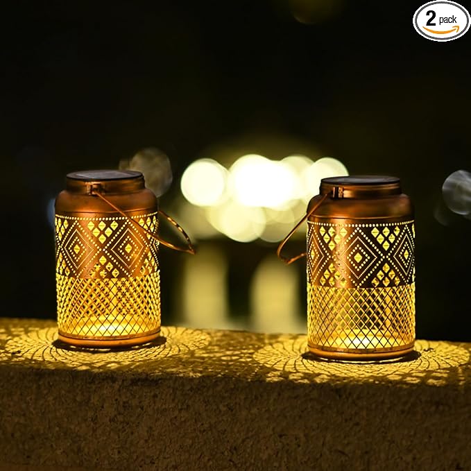 2 Pack Solar Lanterns Outdoor Waterproof - Birthday Gifts for Women, Men, Mom, Solar Lights Outdoor Hanging Garden Decor for Outside, Patio, Outdoor, Yard, Lawn, Balcony Modern
