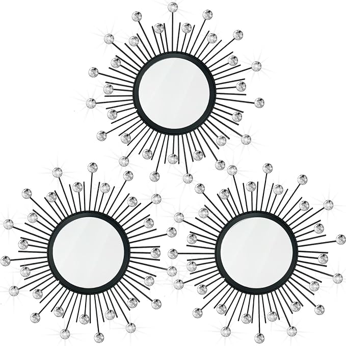 3 Pack Metal Mirrors for Wall Sunburst Wall Mirrors Home Décor Decorative by Uaussi