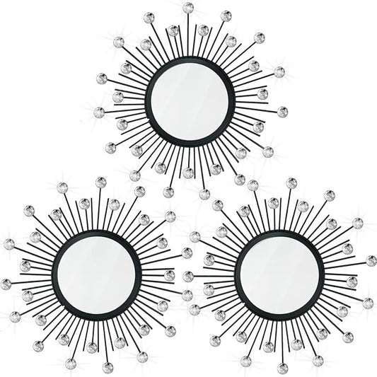 3 Pack Metal Mirrors for Wall Sunburst Wall Mirrors Home Décor Decorative by Uaussi