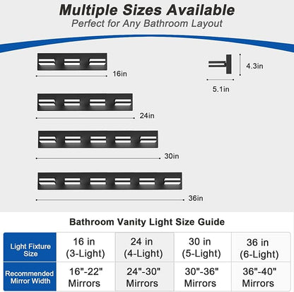 IZORRO LED Modern Bathroom Lights Fixtures, Matte Black Acrylic Wall Lighting - Image 3