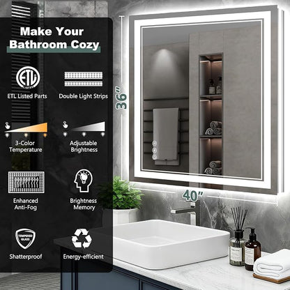 40x36 Inch LED Bathroom Mirror - Image 2
