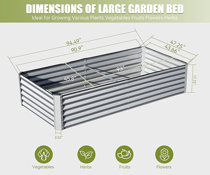Domi Galvanized Raised Garden Bed, Outdoor Planter Garden Boxes Large Metal Planter Box for Gardening Vegetables Fruits Flowers, Silvery (8x4x1.5ft)