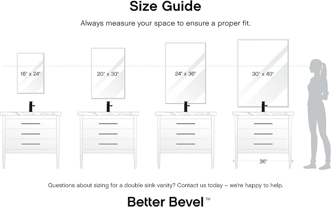 Better Bevel Frameless Rectangle Mirror, 16-in x 24-in Bathroom Wall Mirror - Image 9