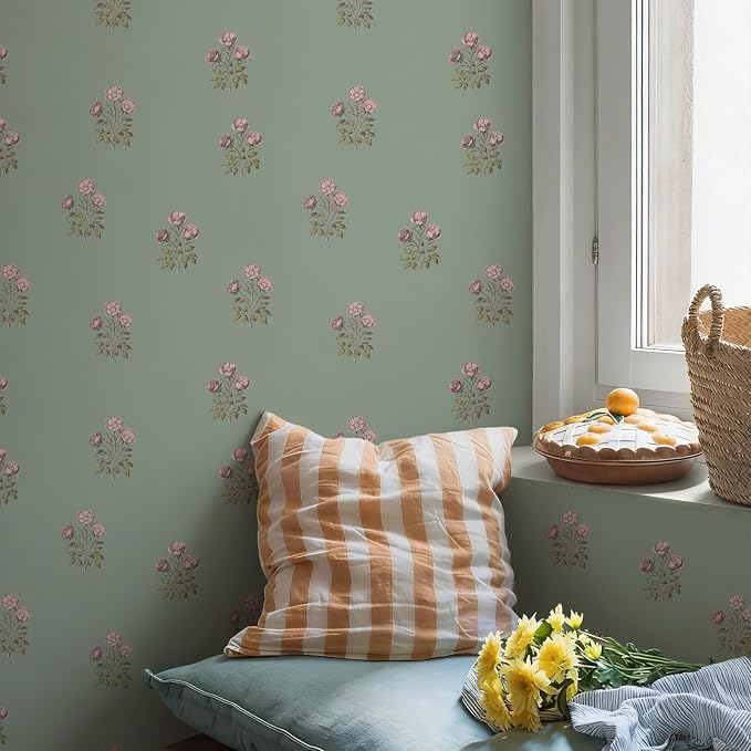 17.3" x 393.7" Vintage Floral Wallpaper Peel and Stick Boho Wallpaper Removable - Image 5